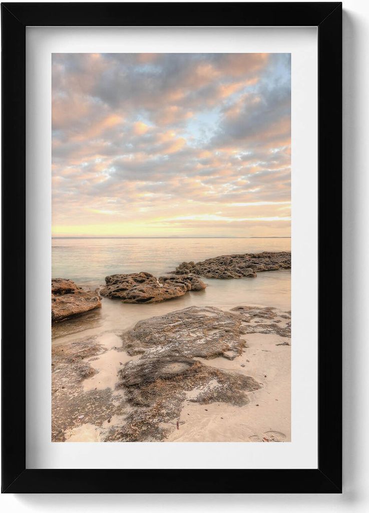 Strandlandschaft mit Meer und Himmel– Wandbild mit Rahmen – Gerahmtes Bild – Wanddekoration – 20x30 cm – Schwarz
