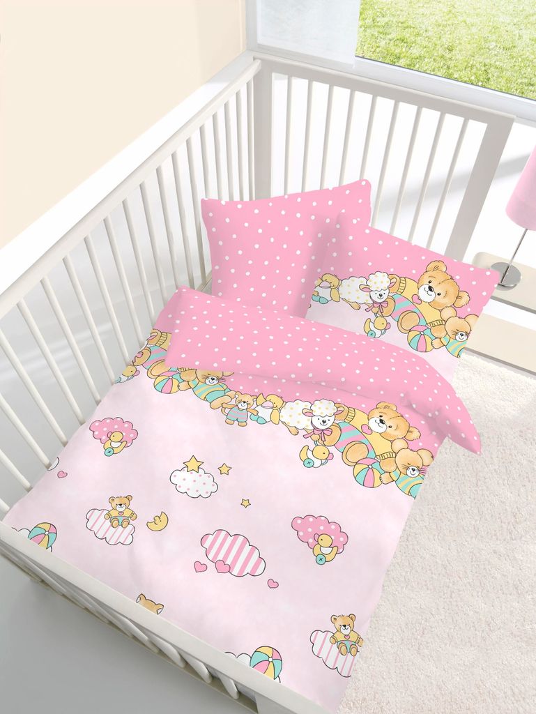 Dobnig Renforcé Kinderbettwäsche 2tlg. 100x135 cm Teddybär rosa