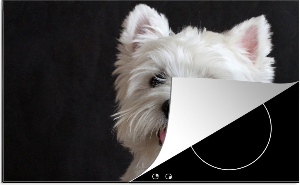 KitchenYeah Herdabdeckplatte West Highland Terrier auf schwarzem Hintergrund , 80x52cm, Küche Deko, Glaskeramikkochfeld Herdabdeckung, Abdeckpla...