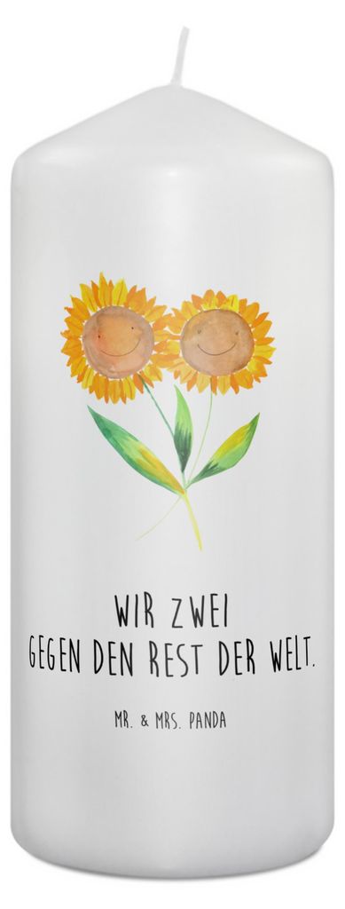 Mr. & Mrs. Panda Kerze Blume Sonnenblume 19 x 8 cm - Weiß - Geschenk, Zusammen, Best Friends, Sonnenblumen, Wachskerze, Beste Freundin, Blockkerze...