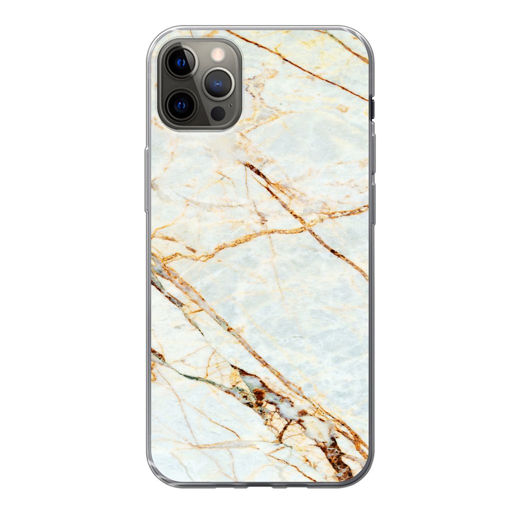 MuchoWow Handyhülle Schutzhülle Hülle für iPhone 13 Pro Max Marmor - Gold - Luxus Silikon Softcase Handy Hülle - Mobiltelefon - Geburtstag T...
