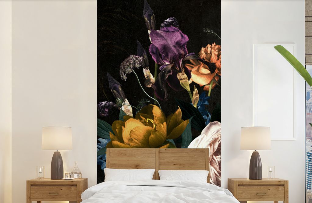MuchoWow Fototapete für Wohnzimmer oder Schlafzimmer Wandtapete Vinyl Motivtapete Blumen - Blumenstrauß - Muster - 120x240 cm - Hintergrundbild