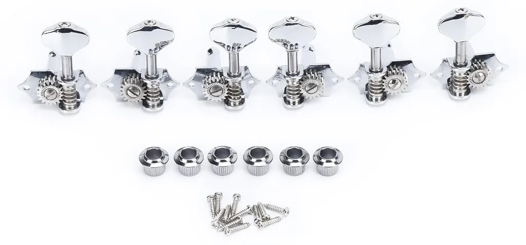 Mécaniques de guitare ouvertes argentées, lot de 6 pièces en métal