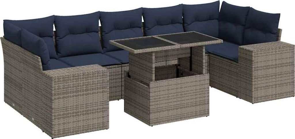 vidaXL 8-tlg. Garten-Sofagarnitur mit Kissen Grau Poly Rattan Akazie