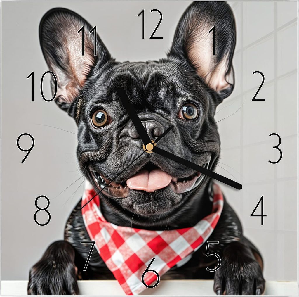 Wanduhr aus Glas mit Motiv Französische Bulldogge- 30 x 30 cm - inkl. Aufhängesystem