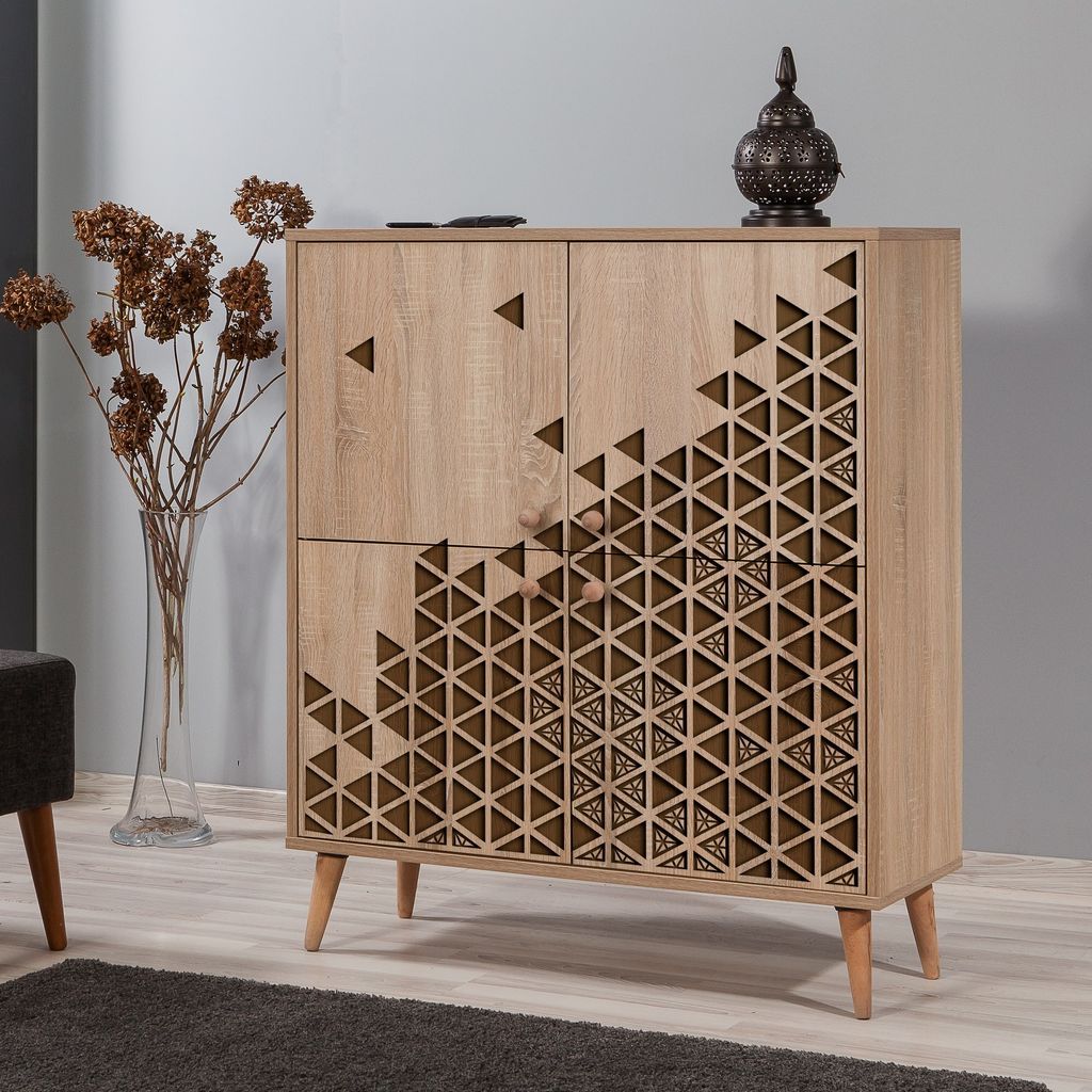 Skye Decor, Multilux-124, Mehrzweckschrank, Sonoma-Eiche, 100 % MELAMINBESCHICHTETE SPANPLATTEN, 95 x 36 x 111 cm