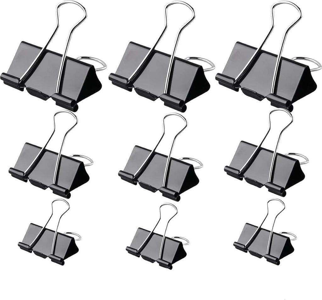 30 Stück schwarze Foldback-Binder-Clips, 25, 32, 51 mm, Metall, Büroklammern