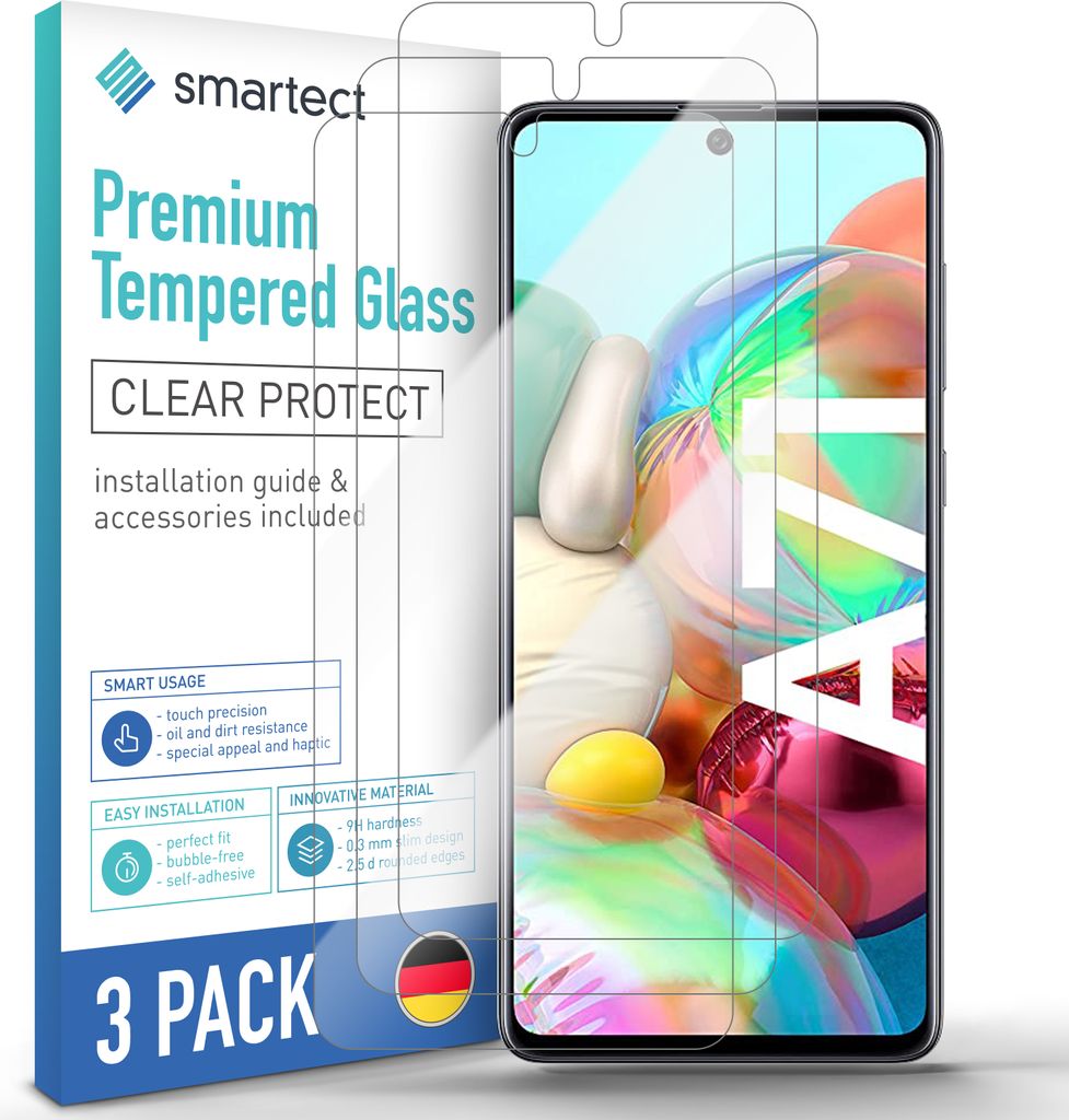 3x Schutzglas Panzerfolie Klar für Samsung Galaxy A71 Displayschutz Hartglas