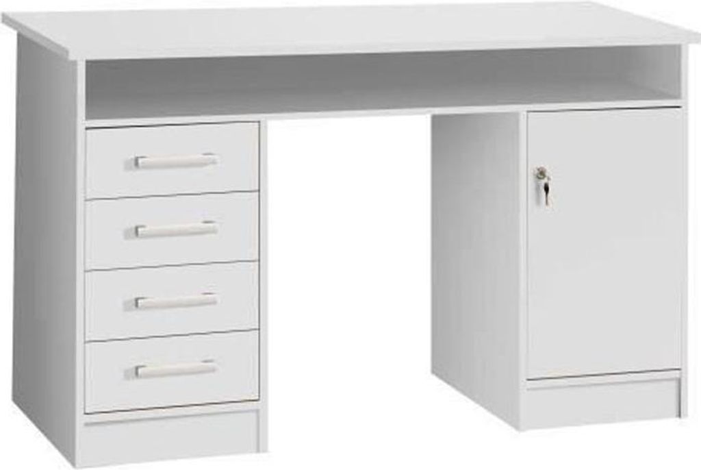Schreibtisch ALICANTE, 126 x 55 x 76 cm, 1 Tür, 4 Schubladen, Weiß Nachbildung Papier