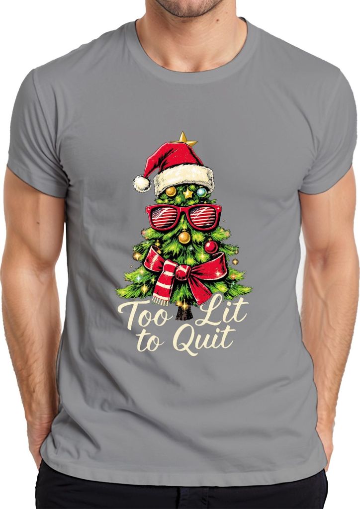 Too Lit to Quit Weihnachtsbaum Sonnenbrille Party Geschenk Herren T-Shirt, Grau, 3XL