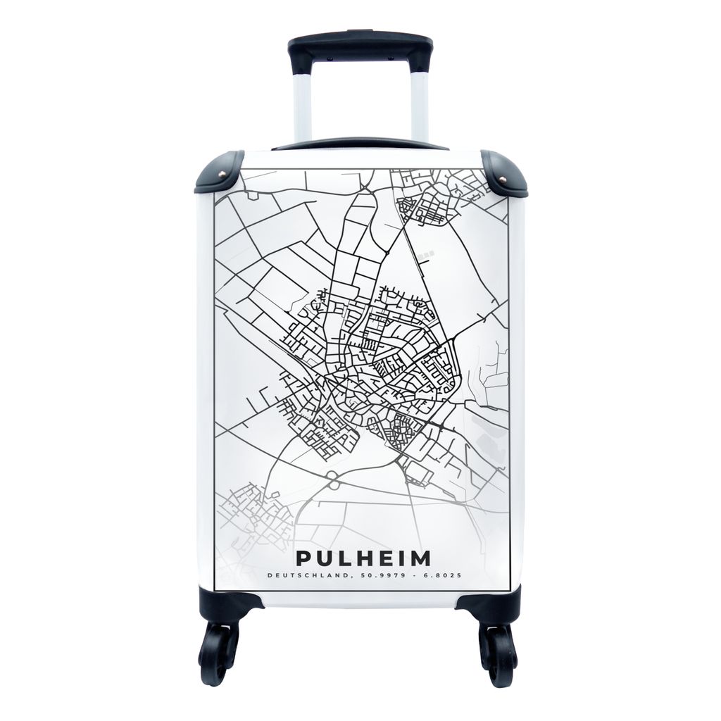 MuchoWow Koffer Handgepäck Trolley Rollkoffer Kleine Reisekoffer mit 4 Rollen - Karte - Pulheim - Stadtplan - Karte - Cabin Size < 55x40x23 cm &...