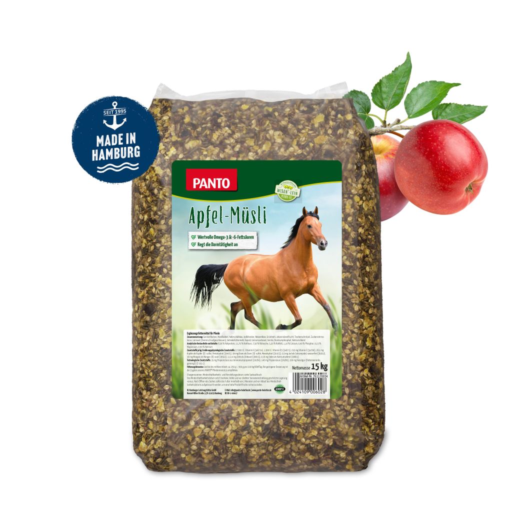 PANTO Apfelmüsli mit Wisan -Lein – 15 kg Pferdemüsli mit Omega-3