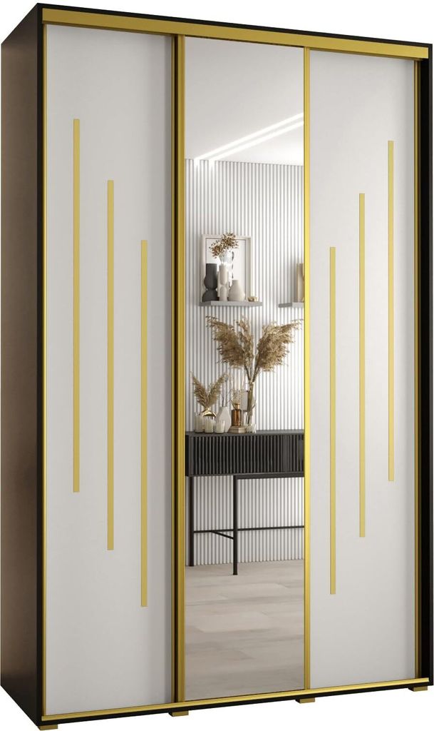 MEBLE KRYSPOL Davos 9 Schrank, drei Türen - 235,2x160x45 cm - Schwarz Weiß Gold