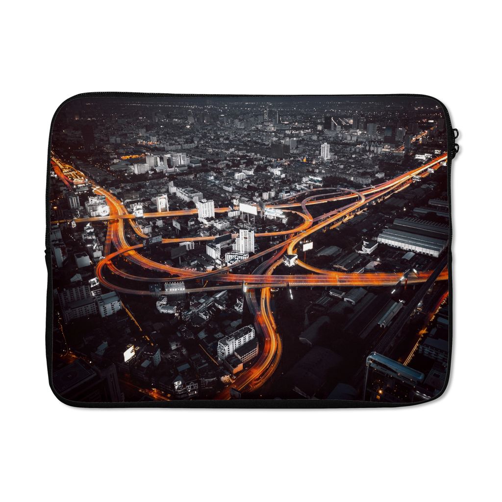 MuchoWow Laptop Hülle 17 Zoll Laptoptasche Skyline - Verkehr - Nacht - Zipper - Schutzabdeckung