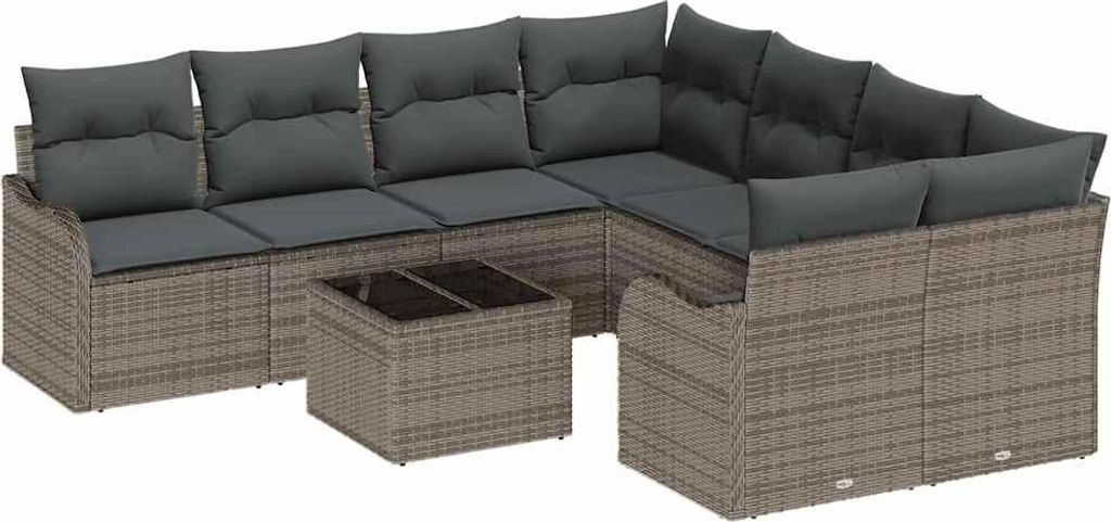 vidaXL Gartensofa-set 9 pcs Grau Poly-Rattan und Stahl und Glas