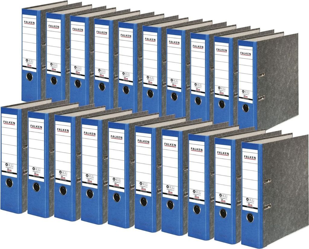 Falken 20x Ordner RC-Wolkenmarmor A4 farbiger Rücken 80mm Rücken blau 80024607F