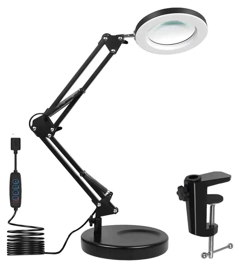 Lampe loupe 10x avec 3 modes de couleur et bras articulés ajustables