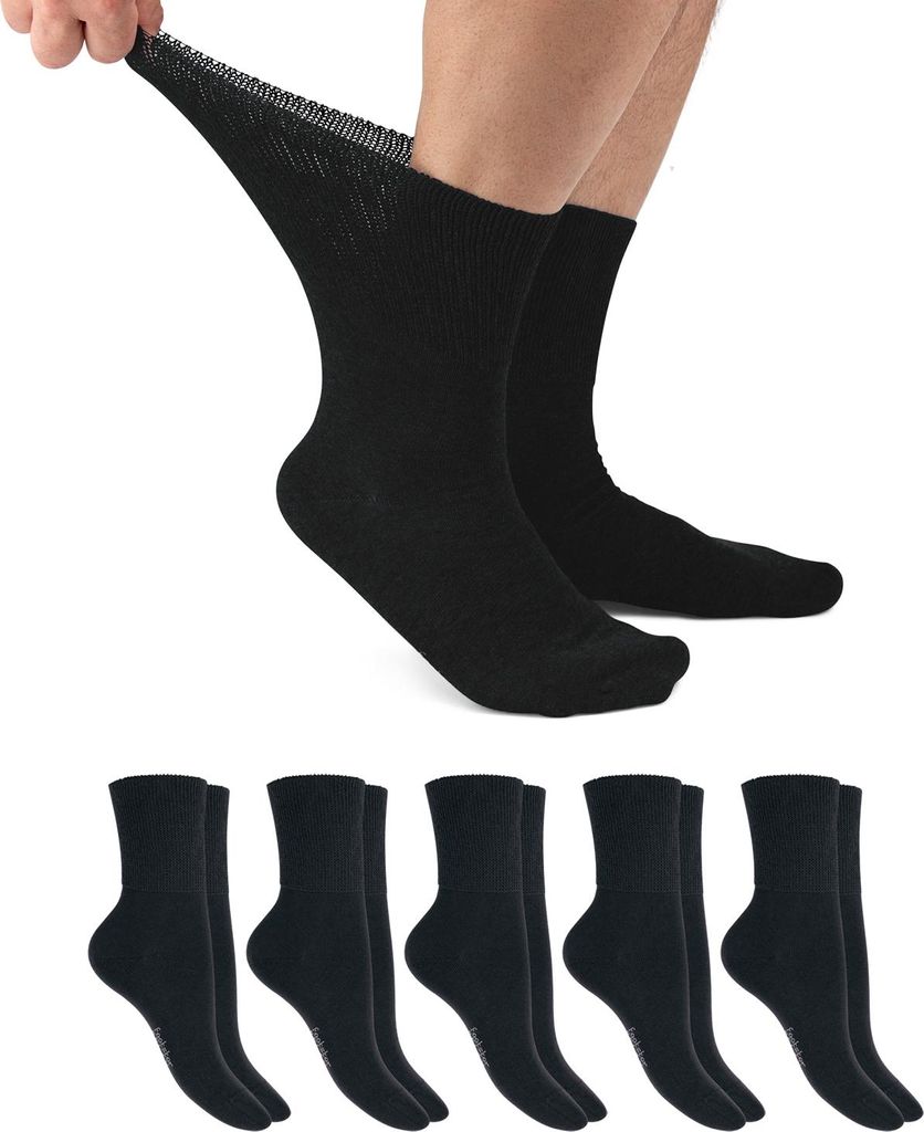 Footstar Damen & Herren Gesundheits Socken (6 Paar) Nahtfreie Diabetikersocken - Schwarz 47-50