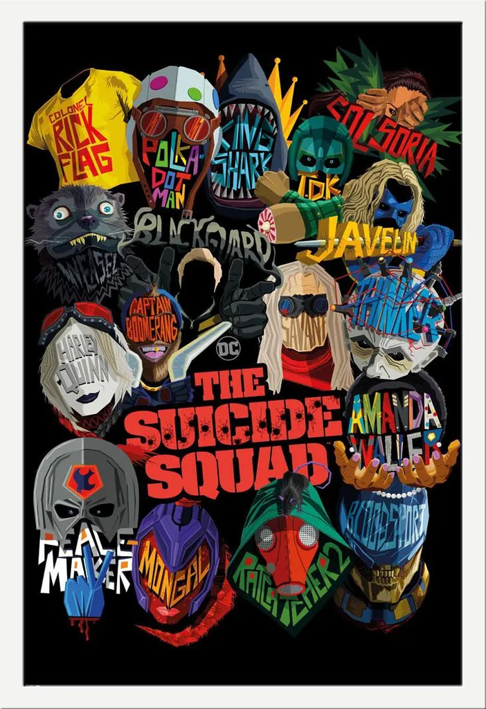 Poster Suicide Squad Icons encadré Shinsuke blanc, vitre acrylique Pro