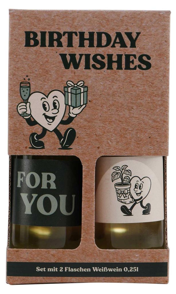 Geschenkverpackung Weißwein "Birthday Wishes" (2 x 0,25L)