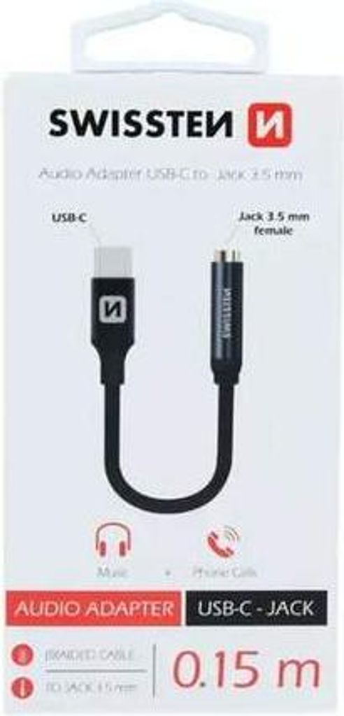 Redukce Swissten USB-C JACK 3,5mm 0,15m černá