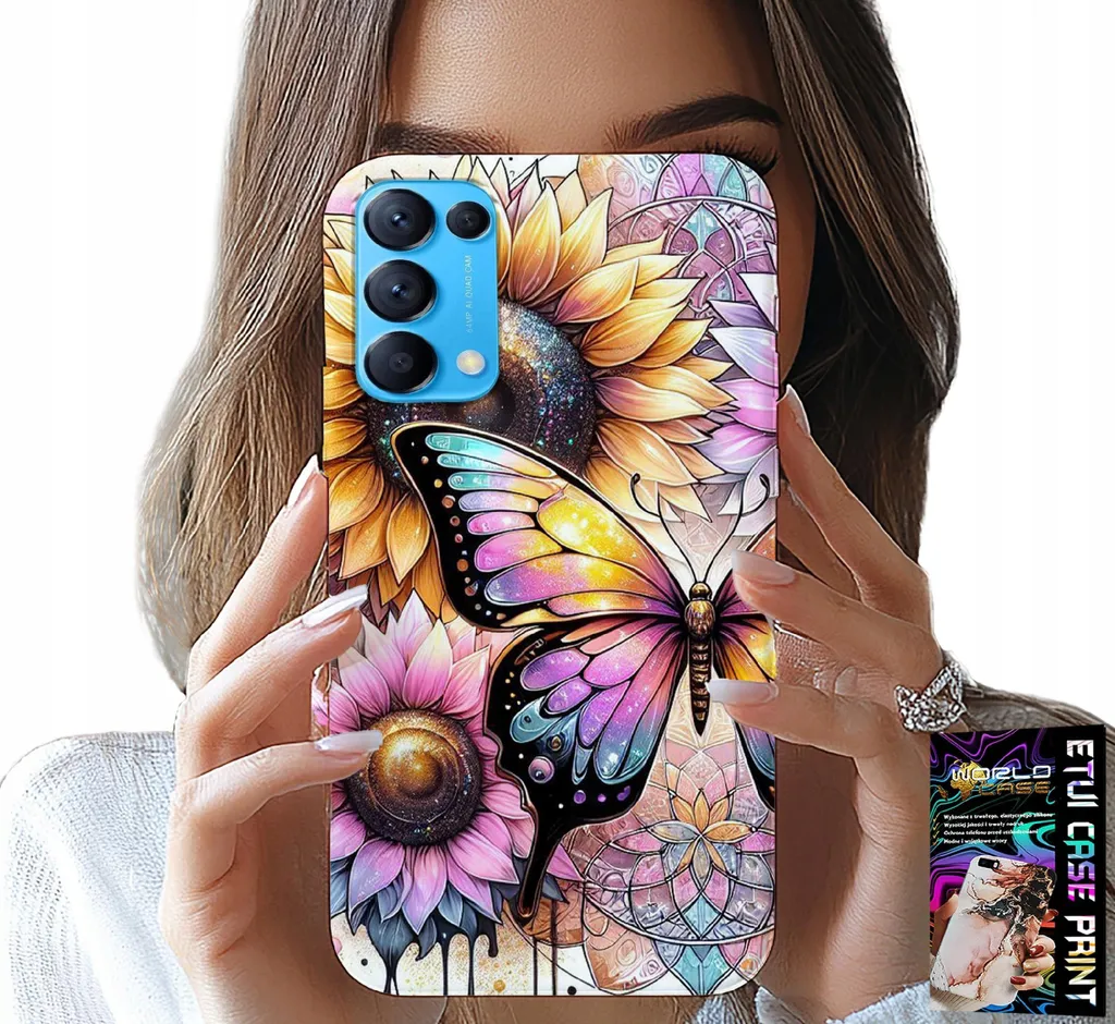 Custodia Floreale Oppo Reno5 4G/5G - Girasole e Farfalla in Alluminio