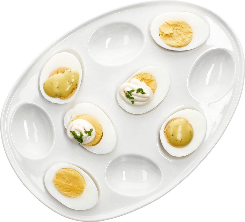 Eierplatte CREME Steingut oval cremeweiß Servier-Platte Eier-Teller