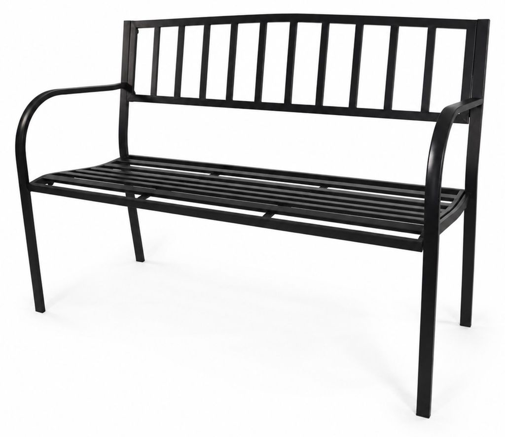 Gartenbank Metall Schwarz 2-Sitzer, 128 cm für Garten und Terrasse