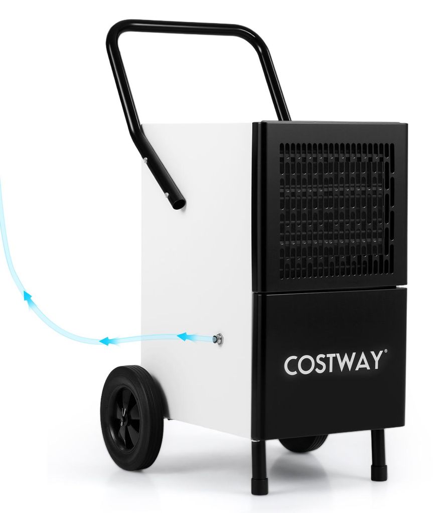 COSTWAY Luftentfeuchter 90L/Tag, Bautrockner für 200 m² Raum, Entfeuchter elektrisch mit Pumpe, Ablaufschlauch & Rädern, Raumentfeuchter industr...