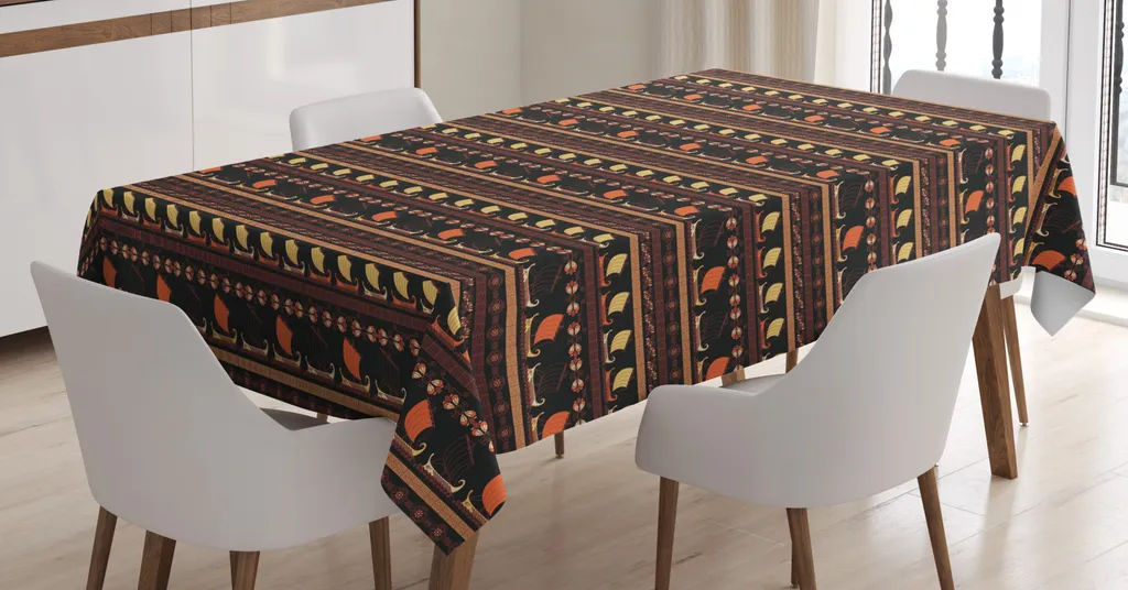 ABAKUHAUS Tovaglia Odyssey, barca a vela greca e ornamenti, stampa personalizzata Colori vivaci senza scolorimento Lavabile per uso esterno, 140 x 200 cm, multicolore