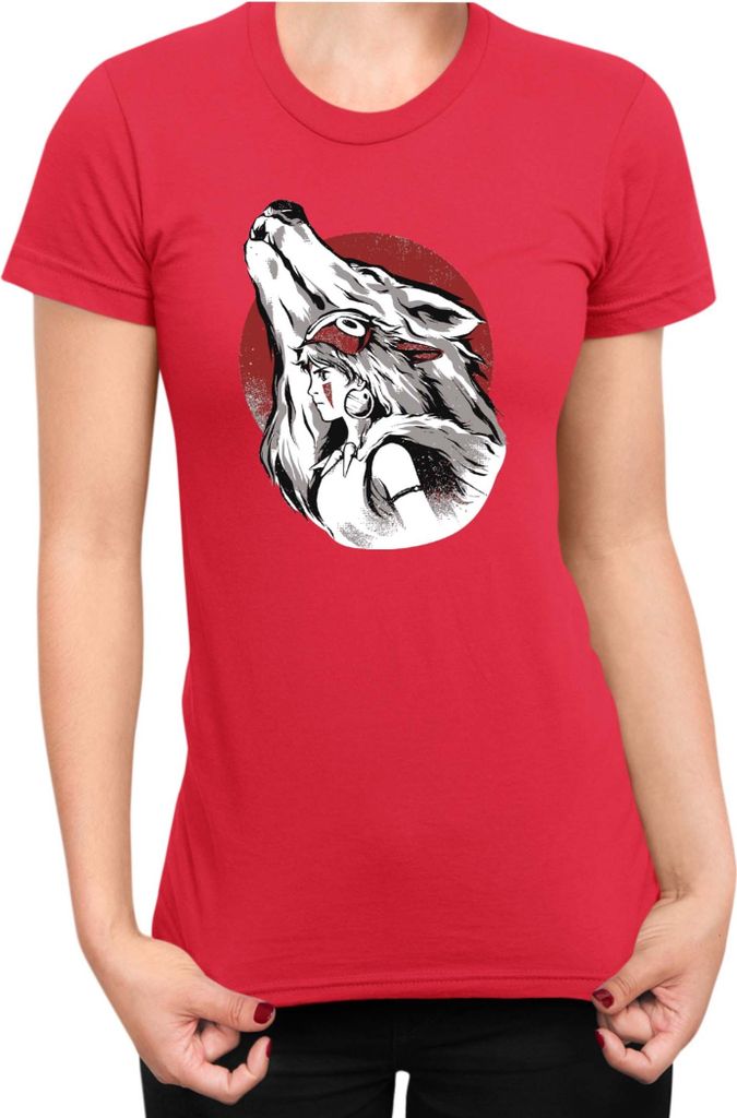 Damen T-Shirt Japan Anime Manga Princess Mononoke Wolf, Lady M / Rot