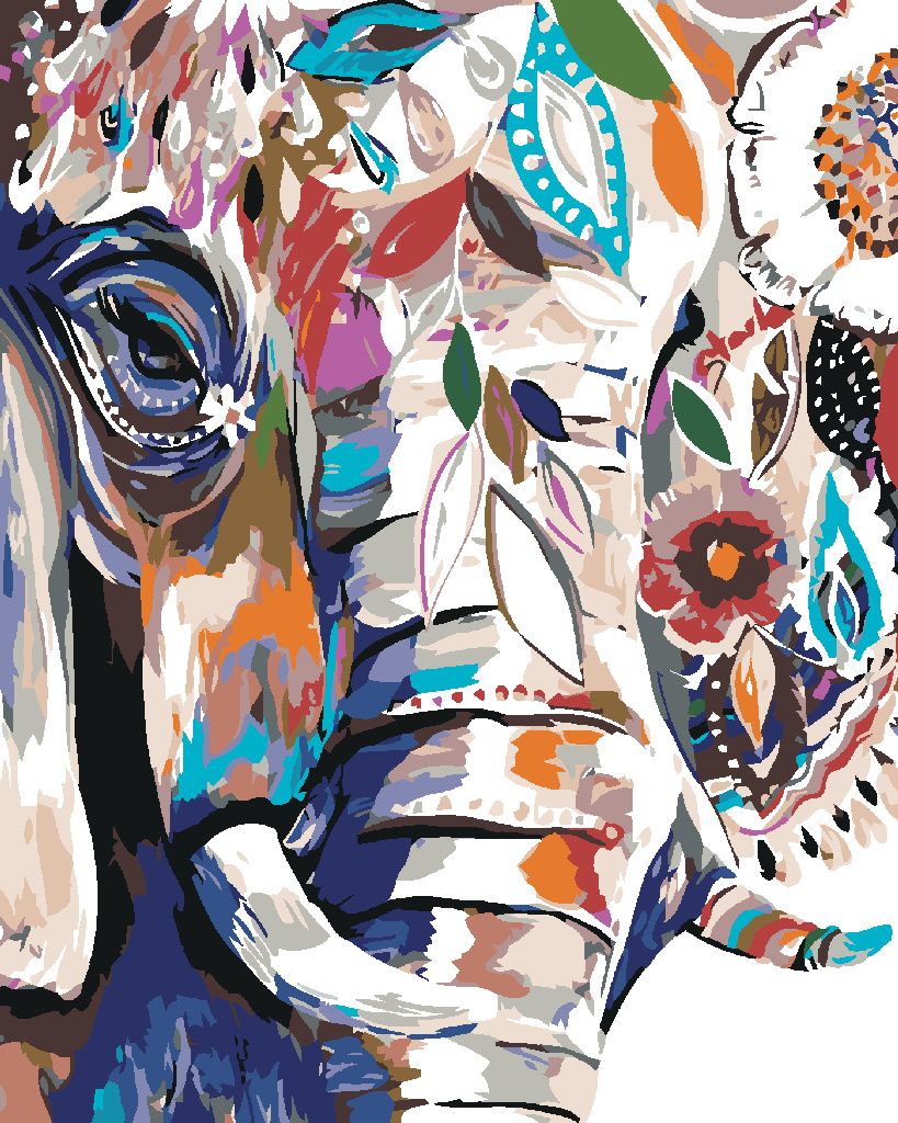 Zuty - Malen nach Zahlen - BLUMIGER ELEFANT, 40x50 cm, ohne Keilrahmen