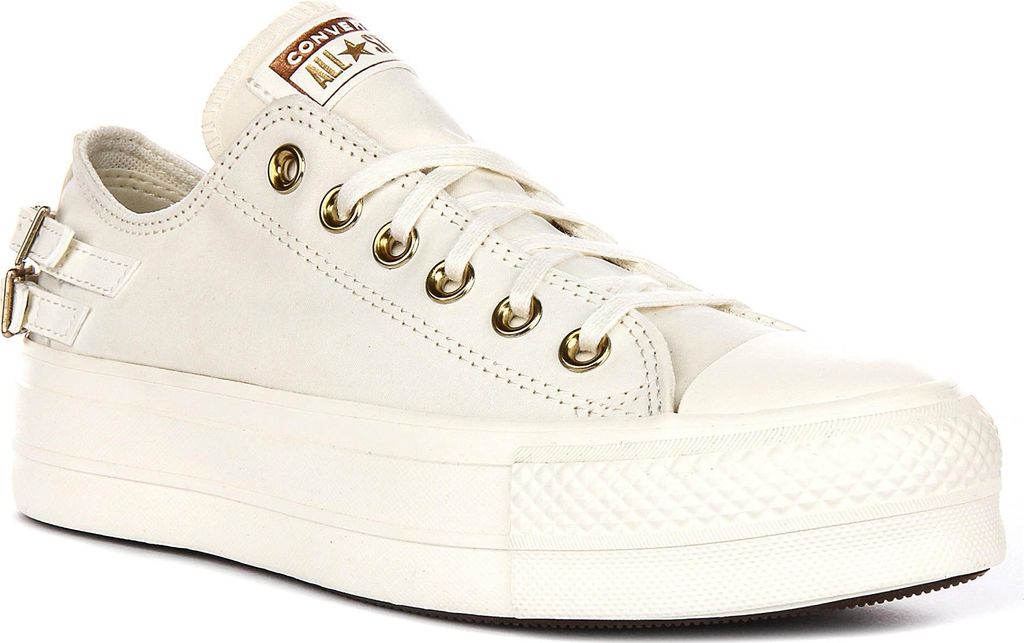 Converse Chuck Taylor All Star Lift Low A11866C in Weiß mit goldfarbenen Ösen – 4 UK - 36.5 EU - 6 US / White Gold