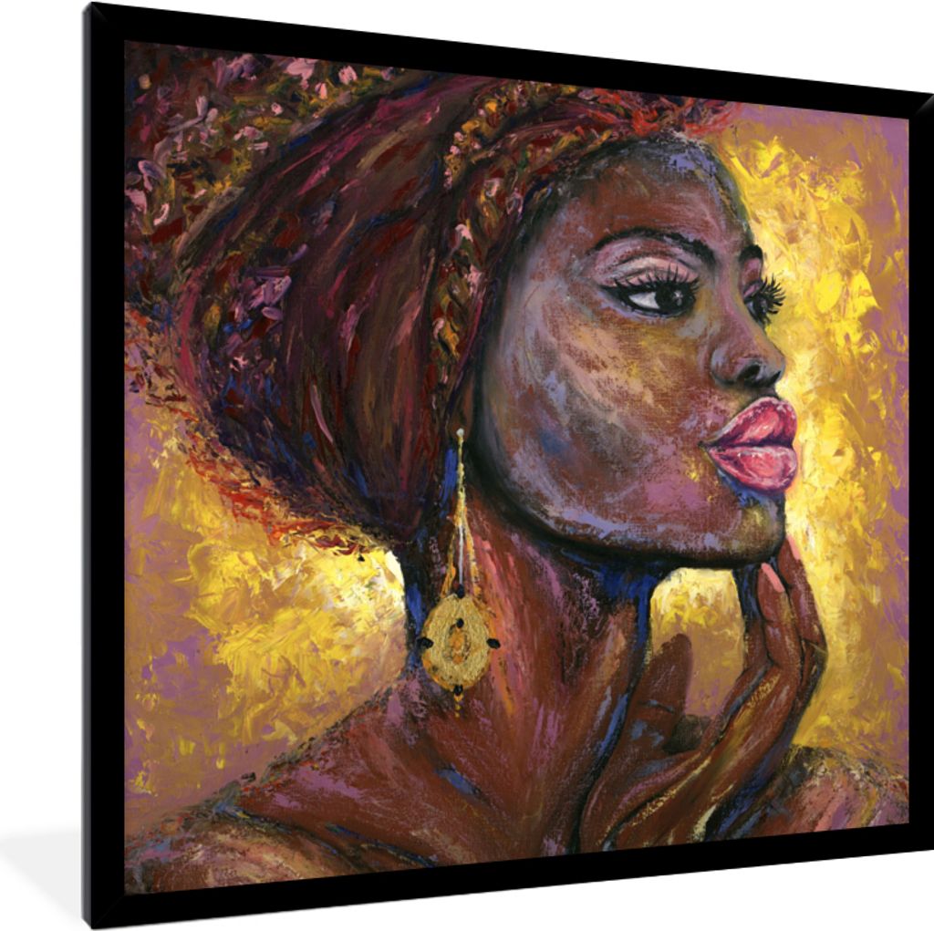MuchoWow Gerahmtes Poster Gemälde - Ölgemälde - Gold - Frau 40x40 cm - Poster mit Schwarzem Bilderrahmen Wandposter Rahmen Foto Bilder - Mit R...