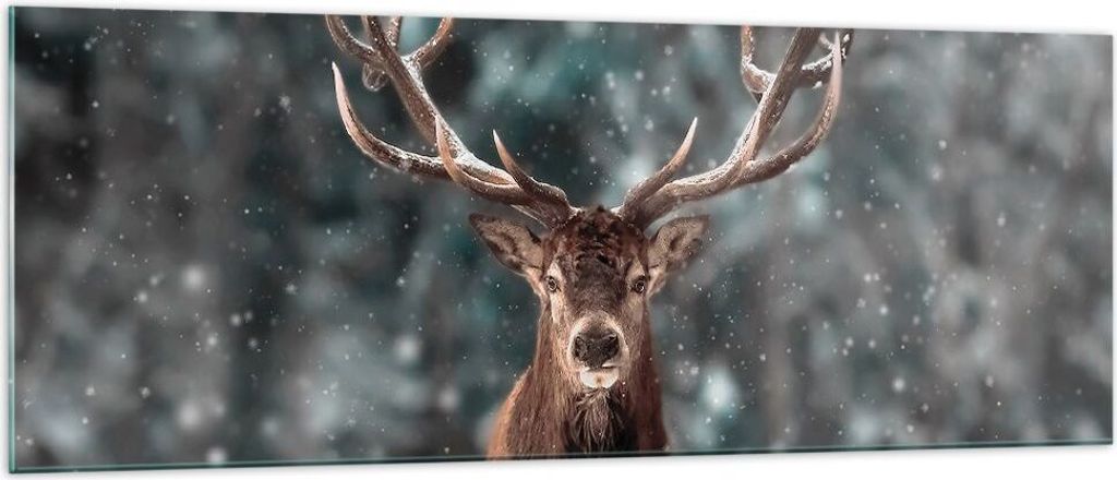 Bilder auf glas - Einteilig - Hirsch Hirsch Winter - 140x50cm - Glasbilder - Wandbilder - Bilder - zum Aufhängen bereit - Wanddekoration aus Glas ...