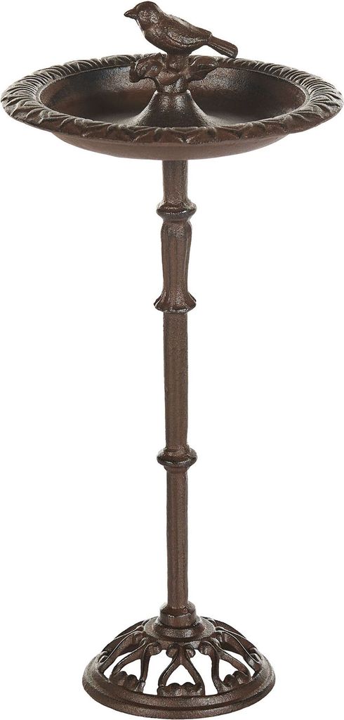 BELIANI Vogeltränke Braun Metall 50 cm Hoch Rund mit Ständer Standfuß Modern Stehend Vogelbad Vogelbrunnen für Garten Außenbereich