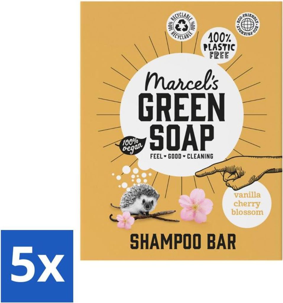Marcel's Grüne Seife - Shampoo-Riegel - Vanille & Kirschblüte - Stärkt & Pflegt - 90g - Vorteilspack - 5 Stücke