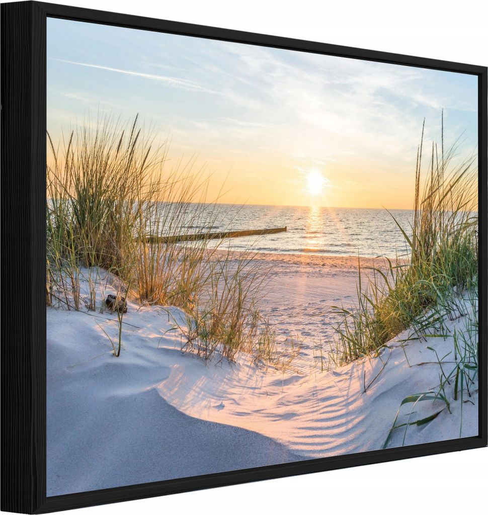 Bilder mit Rahmen Strand Meer Natur - 60x40 cm - Wandbilder Wohnzimmer Schlafzimmer - Leinwand Bilder mit Rahmen Beige - PPR14020O4