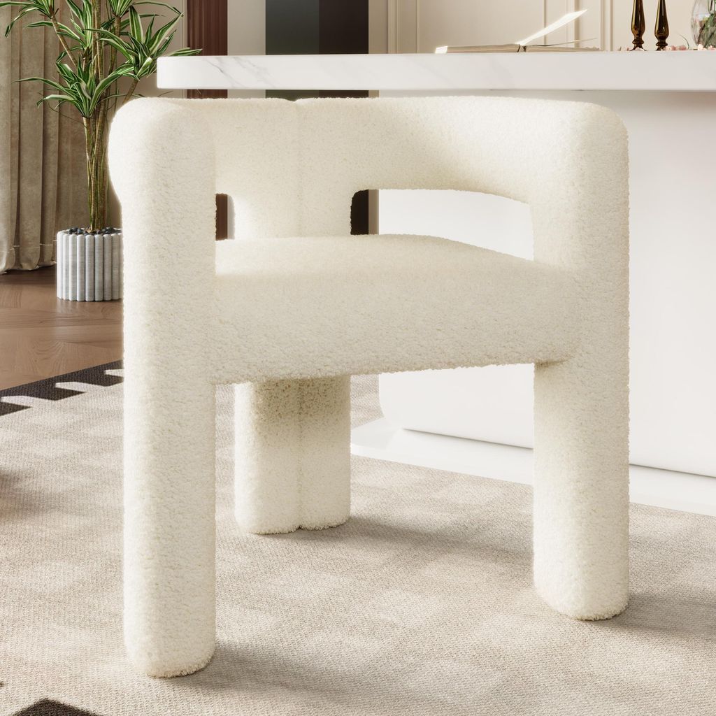 okwish Ergonomischer Sessel mit Teddy Flor,Design-Sessel mit Rundrahmen für Wohnzimmer, Schminktisch und Büro,Vielseitig Sessel,Weiß