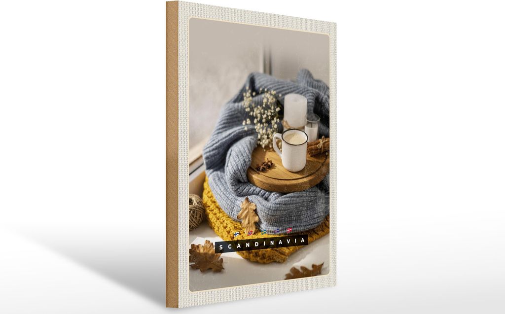 Holzschild Reise, 40 x 30 cm, Holzschilder Skandinavien Wolle Kaffee Herbst Kerze Schild