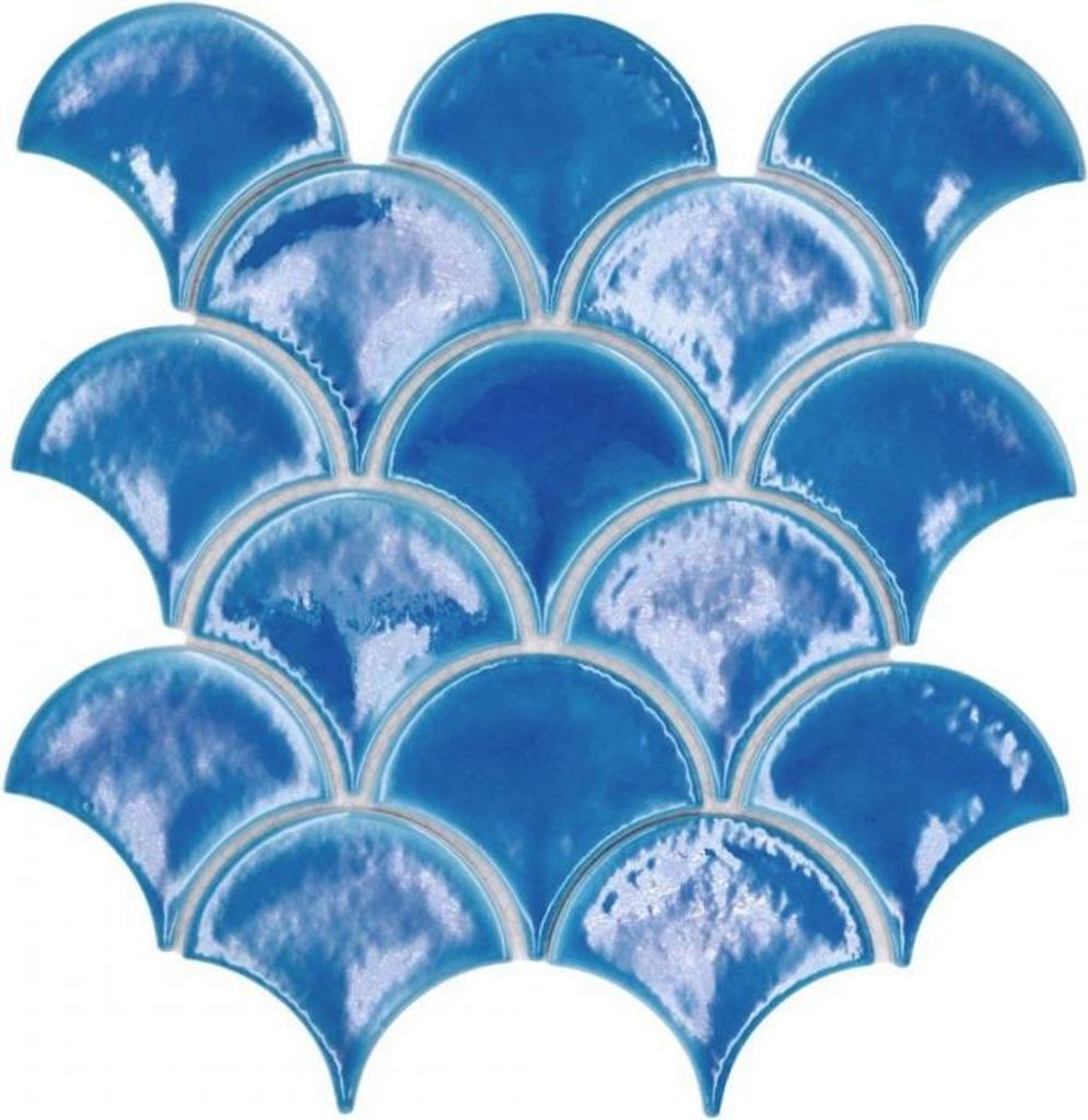 Keramik Mosaikfliese Fächer Fischschuppen uni dunkelblau ice crackled Style MOS13-FS3