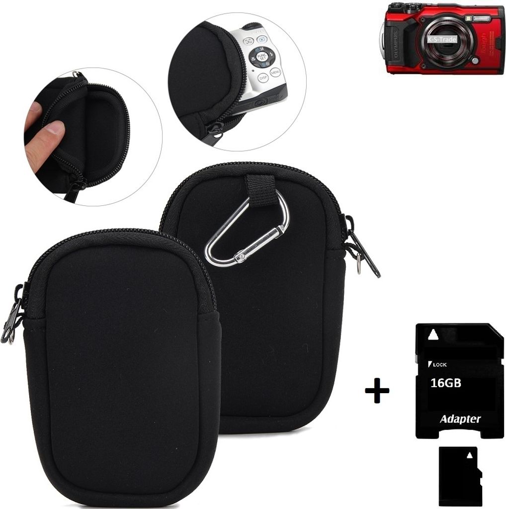 K-S-Trade Kameratasche kompatibel mit Olympus TOUGH TG-6 Schutz Hülle Kompaktkamera Tasche Travelbag sleeve case neopren Fototasche + 16GB