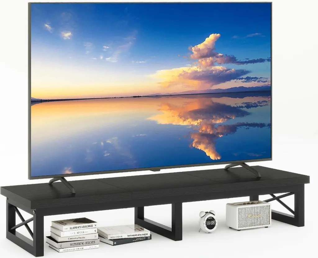 Meuble TV Noir 114 cm : Solution de Rangement Gain de Place pour Salon