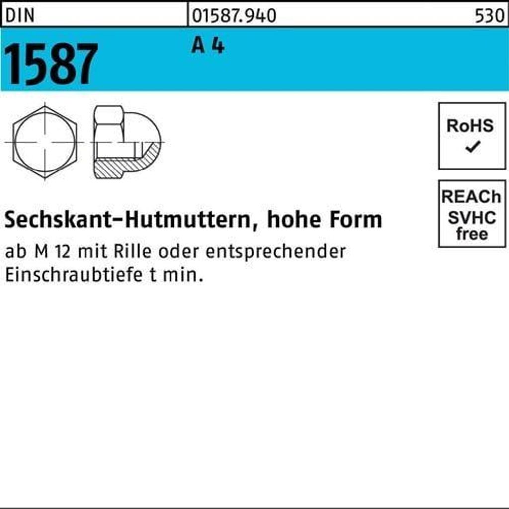 Reyher 1587 V4a Hutmuttern M 8 (500 Stück)