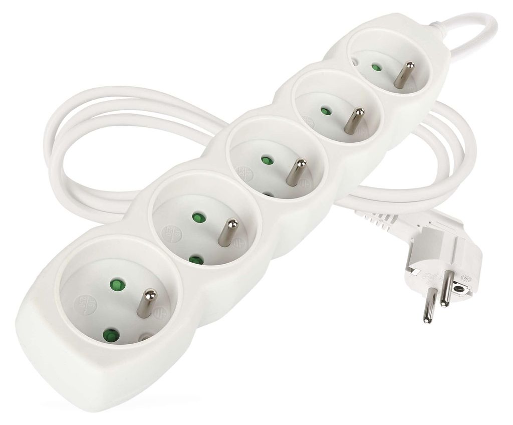 Prodlužovací kabel 1,5 m / 5 zásuvek / bílý / PVC / 1 mm2