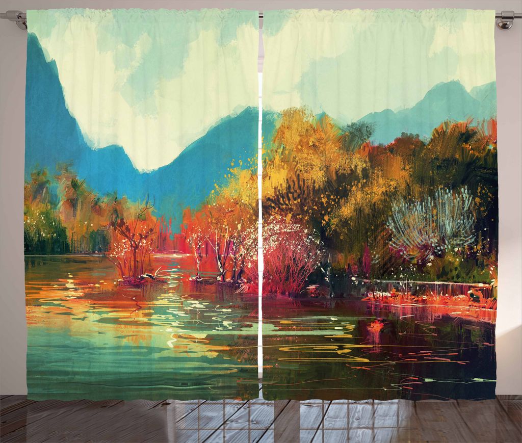 ABAKUHAUS Kunst Rustikaler Vorhang, Surrealer Herbst Forrest, Wohnzimmer Universalband Gardinen mit Schlaufen und Haken, 280 x 225 cm, Mehrfarbig