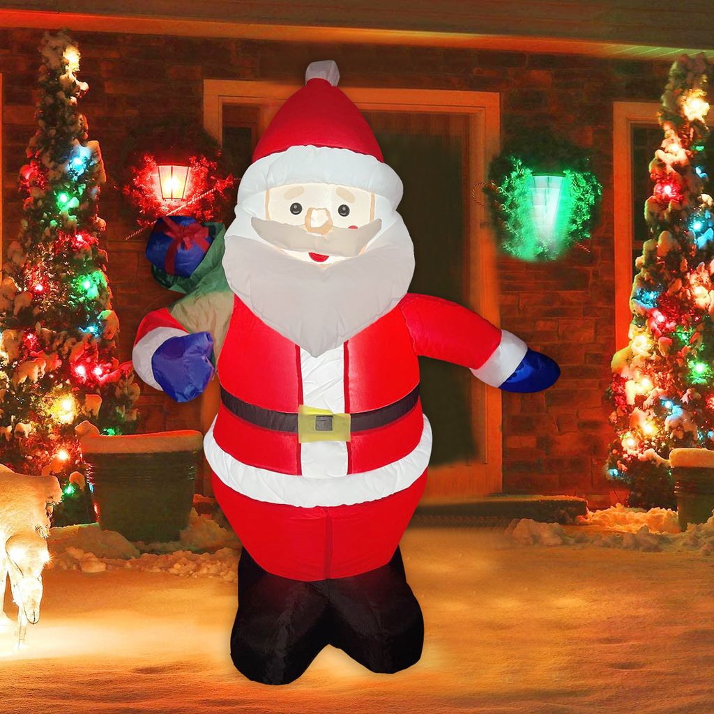 120cm Aufblasbarer Weihnachtsmann mit LED Beleuchtet, Aufblasbare Weihnachtsdeko, Weihnachtsmann Aufblasbar für Draußen, Hof, Garten, Rasen, Terr...