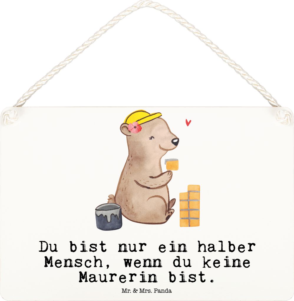 Mr. & Mrs. Panda Holzschild Maurerin Herz DIN A6 - Weiß - Geschenk, kleine aufmerksamkeit, Lustig, Gesellenprüfung, Handwerkerin, Witzig, holzbil...