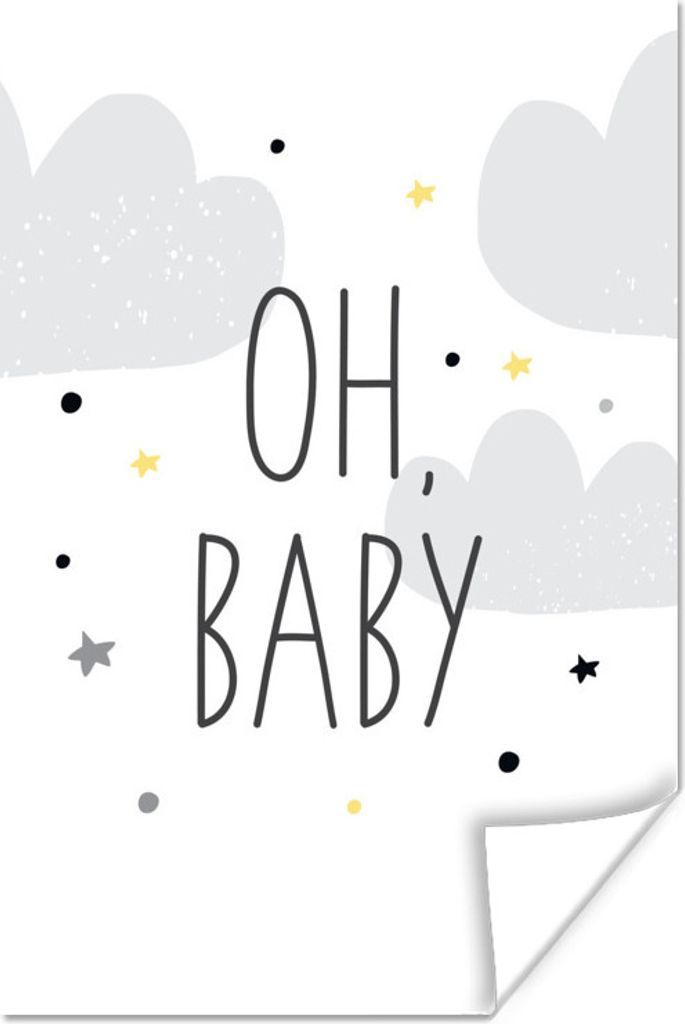 MuchoWow Poster Illustration mit dem Zitat "Oh, Baby", Sternen und Wolken 60x90 cm - Wanddekoration