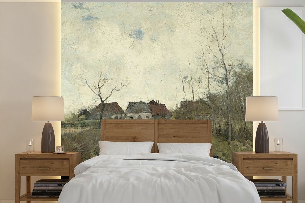 MuchoWow Fototapete für Wohnzimmer oder Schlafzimmer Wandtapete Vinyl Motivtapete Häuschen an einem Graben - Gemälde von Anton Mauve - 260x260...